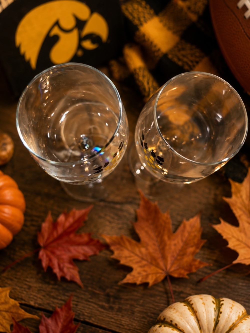 Yellow & Black Iowa Hawkeye Logo Wine Glasses - Set of 2 - Picture 3 of 4